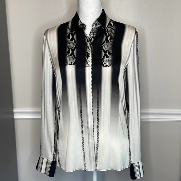 KOBI HALPERIN Blouse Silk Long Sleeve Snake Print Mixed Media Button-Up size XS - Picture 1 of 8
